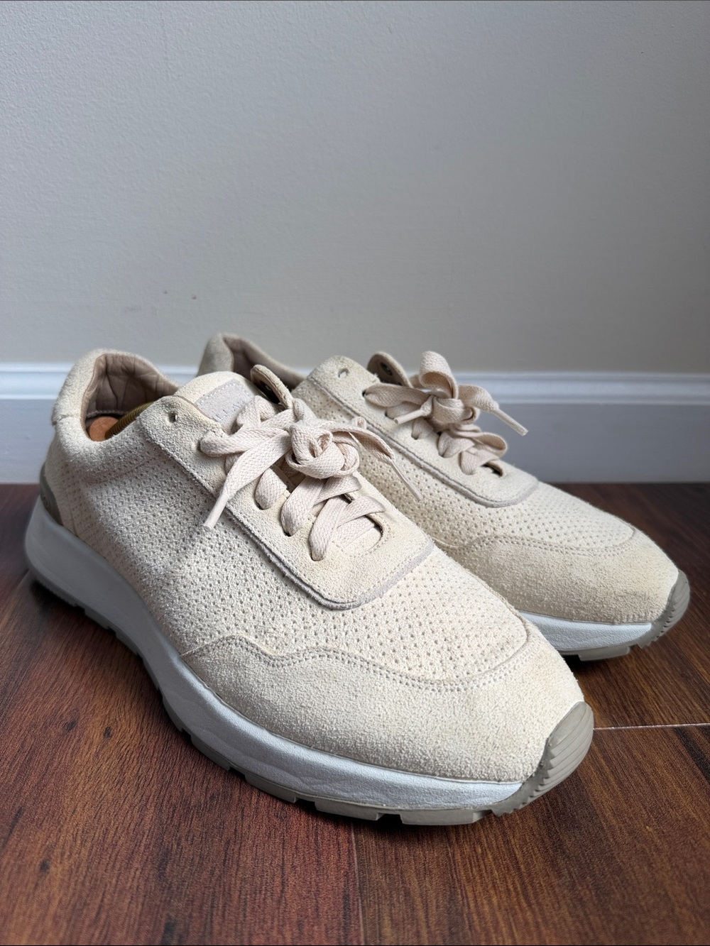 Peter Millar Wayfare Sneakers Perforated Soft Suede Cream Mens 10